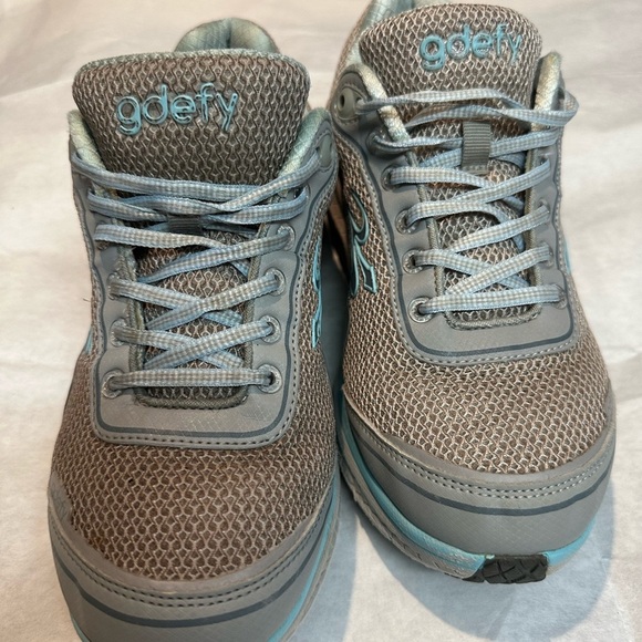 Gray and Blue Mesh Athletic Shoes with Cushioned Sole - Picture 12 of 14